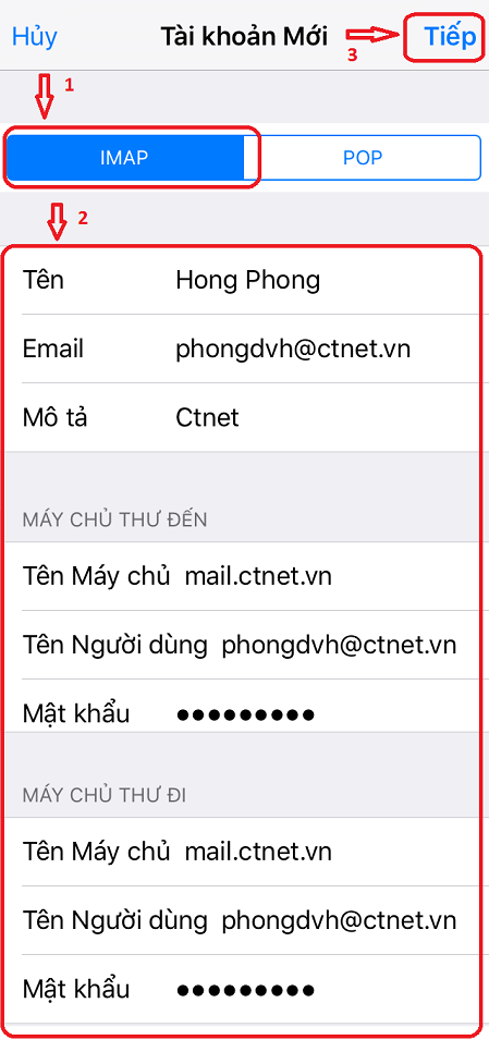 cấu hình mail lên iphone