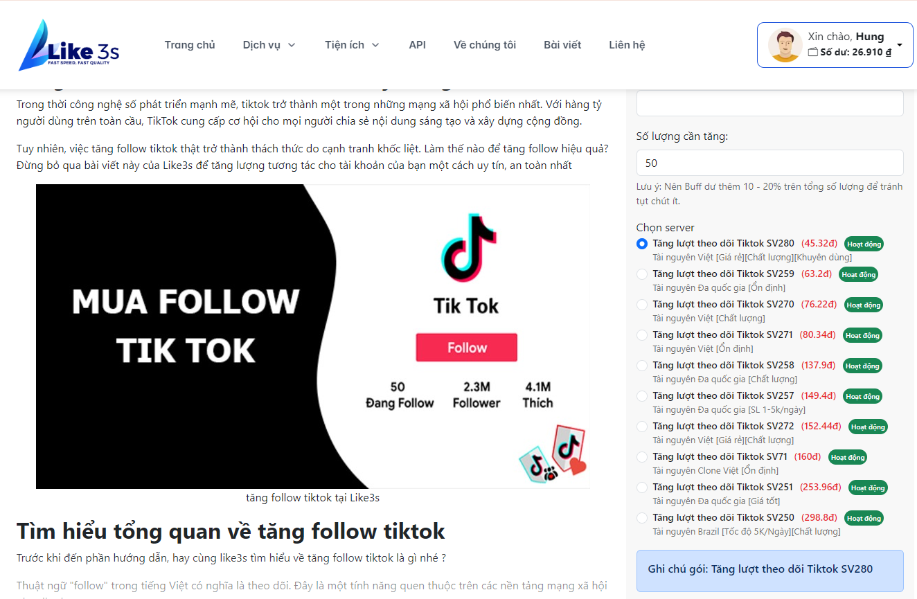 Mua follow Tiktok